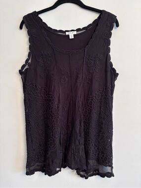 Tribal Jeans Sleeveless Crochet-Detail Tank Top